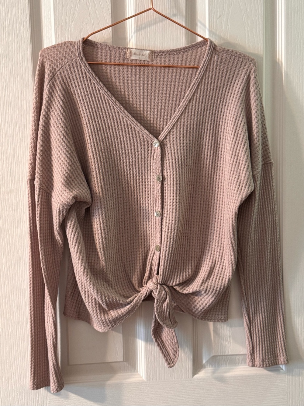 Altar'd State Waffle Knit Tie-Front Top
